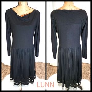 LUNN Cotton and Wool Long Sleeve Dress in Black